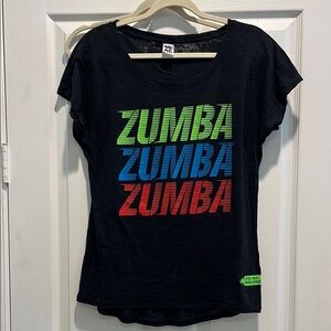 Zumba Fitness Green and Blue Graphic Cap Sleeve Tee